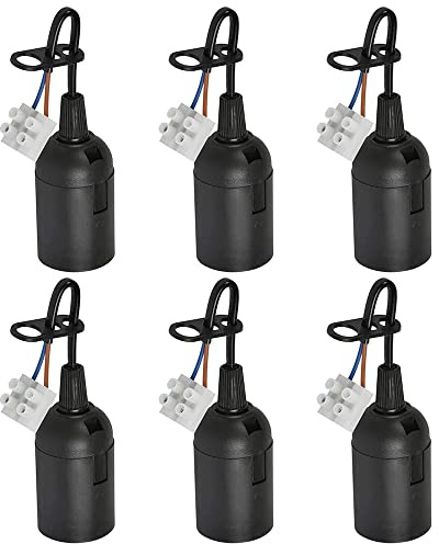 6 Stück E27 Ersatzfassung 4A 250V Lampenfassung mit Kabel max.60W Schwarze | Lampenfassungen Baufassung E27 Renovierfassung Baustellenfassung für Kronleuchter Küche Schlafzimmer Glühbirnen Zubehör