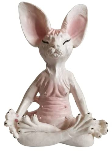 BeiLuo Neue Katze Figur Sphynx Meditation Statue Yoga Tier Katze Meditation Kunst Skulptur Mikrodekoration Garten Home Office Ornament (E)