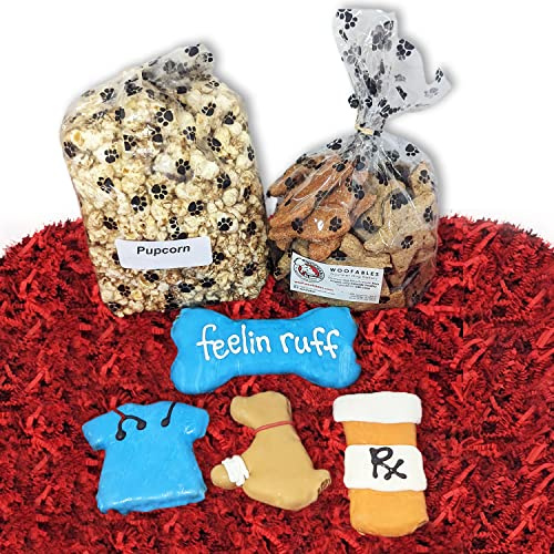woofables Gourmet Dog Bakery Large Get Well Soon Gift Box with Pupcorn, Hand-Decorated Treats & More | Homemade, Fresh, Human-Grade, All-Natural Ingredients | Corn, Soy & Preservative Free | USA Made