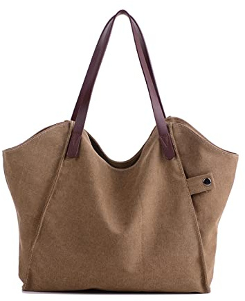 PORRASSO Donna Borse a Mano Tela Borsa a Spalla Grande Borsetta Borsa Tote Borse da Spiaggia per Shopping Viaggio Uso Quotidiano Marrone