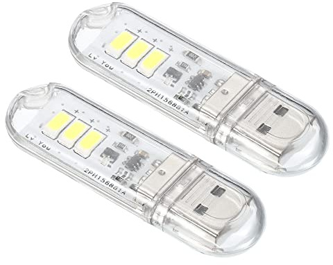 PATIKIL 6000-6500K Mini USB LED Light, 2 Pack 0.5W Portable Touch Night LED Light Stick Slim Lamp Module for Camping Laptop Keyboard, Clear White Light