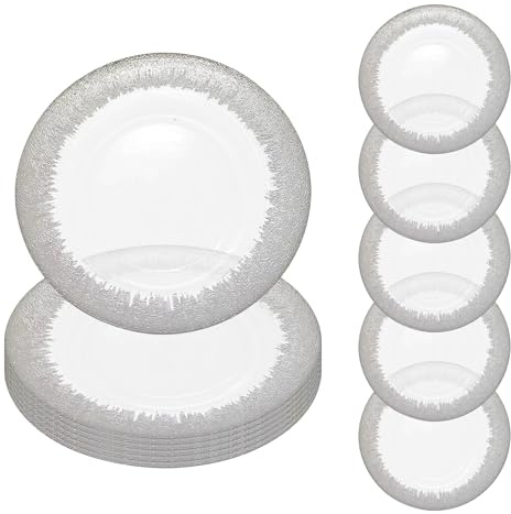 WedDecor 13-inch, Decorative Glass 12pcs Charger Plates with Silver Trim - Silver Rimmed Glass Charger Plates, Perfect for Weddings, Banquets, Parties, Home Décor & Dining Events | Centerpiece Polypropylene Presentation Plate Set Dinner Table Decorations Weddings Christmas Dining Parties Tableware