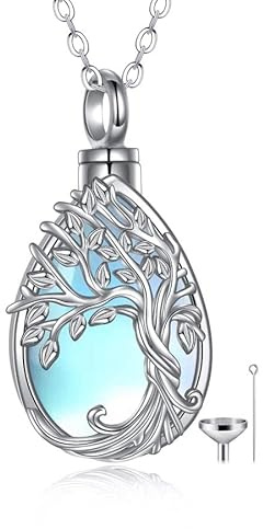 YAFEINI Baum des Lebens Urne Halsketten für Asche Sterling Silber Abalone Muschel Baum des Lebens Feuerbestattung Schmuck für Asche Gedächtnisschmuck für Frauen Männer