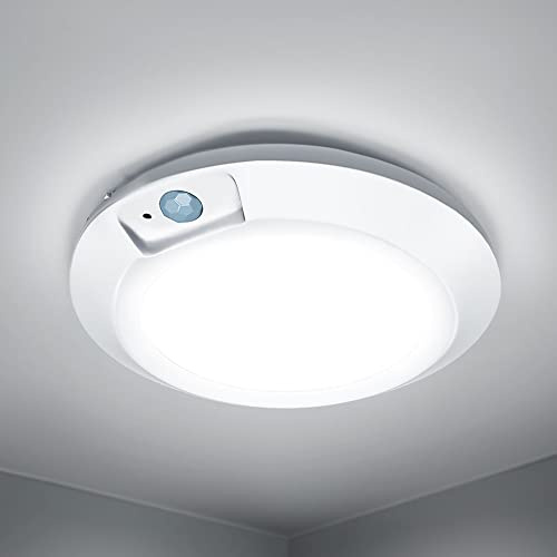 RAWNICE Motion Sensor Ceiling Light,Battery Operated Sensor Light Indoor,6.5'' Wireless LED Lights for Shed Loft Porch Toilet Garage Stair Hallway Cupboard Warm Light 210LM (Cool White)