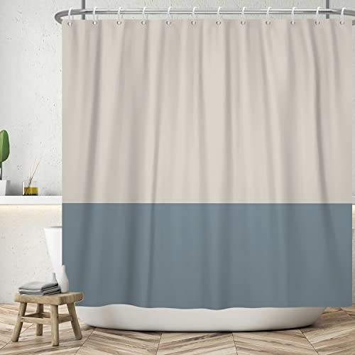 ASDCXZ Duschvorhang Blau 180x200cm Modern Beige Blau Spleißen Motiv Wasserdicht Textil Bad Duschvorhänge Waschbar Polyester Stoff Duschvorhang für Badewanne mit 12 Haken