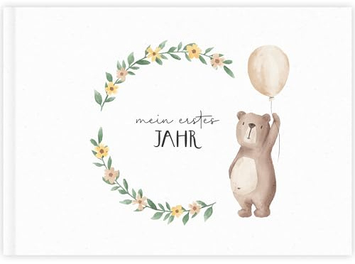 Babyalbum mein erstes Jahr, zum Ausfüllen, Baby Erinnerungsbuch für Junge oder Mädchen zum Eintragen, Babybuch, Geschenk zur Geburt
