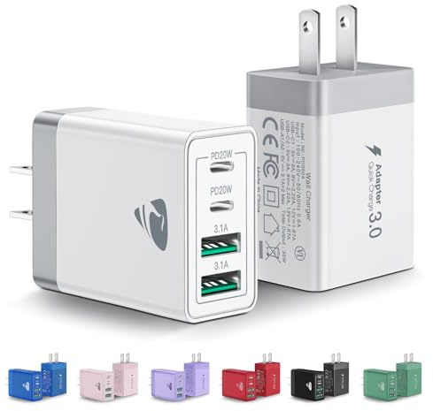 [2-Pack] USB C Wall Charger, 40W Fast USB C Charger Block, 4-Port PD Power Adapter + QC Wall Plug Multiport Type C Charging Block Cube Compatible with iPhone 16 15 14 13 12 11 Pro Max XR XS 8, Samsung