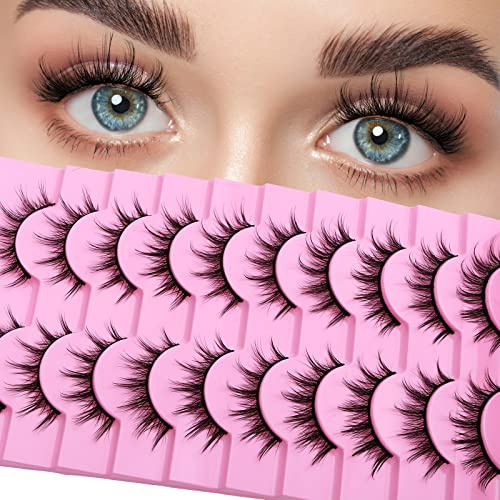 cobee Pestañas postizas, 10 pares de pestañas de manga tenue, pestañas de visón sintético, aspecto natural, pestañas de anime tenues, pestañas postizas esponjosas y puntiagudas