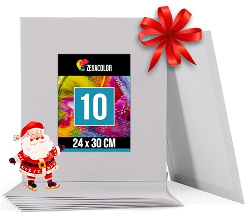 Zenacolor Set di 10 Tele per Dipingere - 100% Cotone Senza Acidi - Tela per Dipingere 24x30 cm - Tutti i Tipi di Pittura su Tela