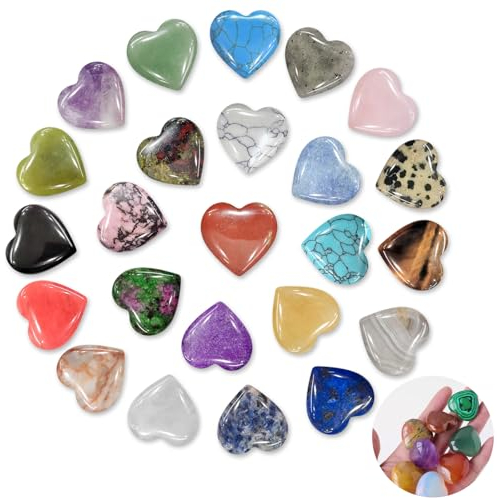 DALAETUS 24 Pièces Pierre de Cœur, Naturel Coeur Cristal, Gemme Forme de Cœur, Précieuse Cœur Pierre pour la Décoration de Pendentifs, I'artisanat