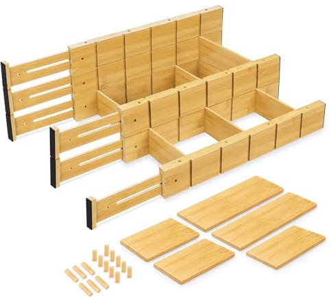 ABSOFINE Schubladentrenner Verstellbar(43-56CM), 6 Stück Schubladen Organizer Mit Einsätze, Stapelbar Antirutsch Schubladentrenner Drawer Organizer für Küche kleiderschrank Kommode Büro Schlafzimmer