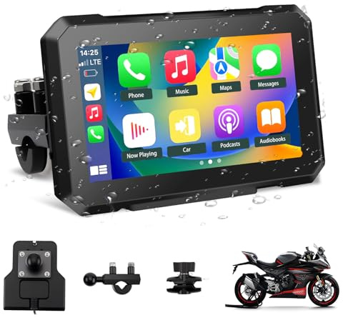 KAOLALI 7 Inch Motorcycle GPS Navigator, Universal IPX7 Waterproof Touch Screen GPS Portable Navigation System with CarPlay/Android Auto for Motorbike