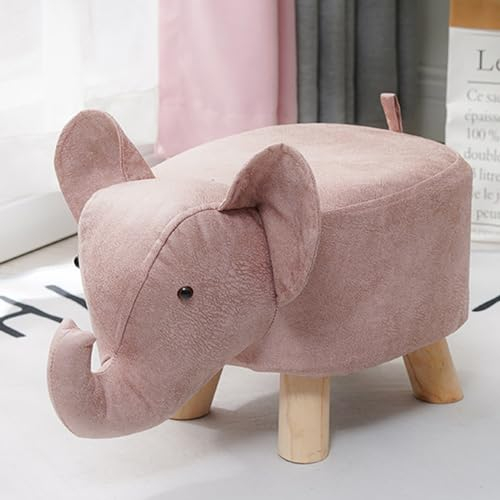 ASIAD Tierhocker Sofa Teehocker, Holzaufbewahrung Tragbarer Multifunktionaler Kinderhocker Aus Holz Elefant Bank Für Dekor Schlafzimmer Spielzimmer,Rosa