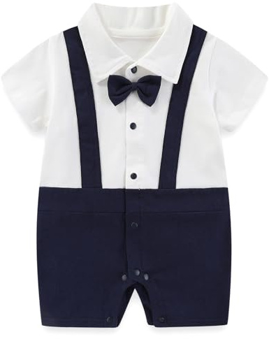 Gajaous Gentleman Style Baby Jungen Sommer Overall Kurzarm Anzug mit Polo-Kragen & Fliege für Fotoshootings