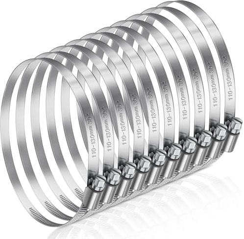 JatilEr Clips de manguera de 110-130 mm, 8 abrazaderas de manguera ajustables de acero inoxidable 304, abrazaderas de tubo de metal para asegurar mangueras o tuberías