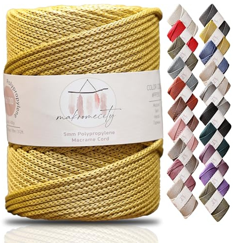 Makromecity, Macrame Cord Polyester 5mm x 104 Yards 5mm Polypropylene Macrame Cord for Macrame Wall Hanging Bags Bottom Plate Carpet (Mustard)