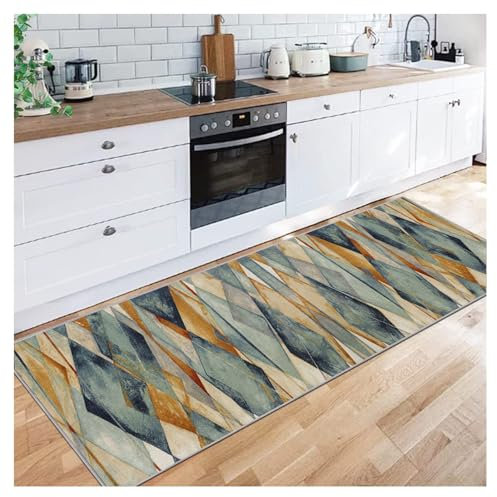Siunwdiy Teppich Läufer Flur Küche Grüner Kaffee-Muster 80x230cm Küchenläufer waschbar rutschfest,Flurläufer Abstrakte Lange Teppichläufer küchenteppich für Korridor Schlafzimmer Wohnzimmer