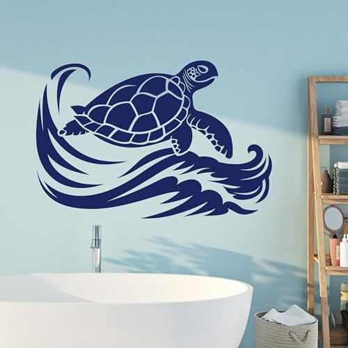 GRAZDesign Wandtattoo Schildkröte in Wellen Meerestiere Wandaufkleber Badezimmer Bad Wohnzimmer - 75x50cm / schwarz