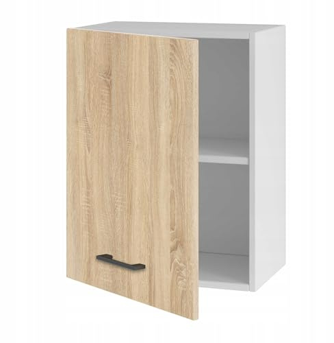 Laclar Hängendes Küchenregal mit Tür, 45 cm – Kompakte Oberschrank mit Stauraum - einfach zu montieren - Universalfront - Robustes Material - ideal für kleine und große Küchen (Sonoma Eiche)