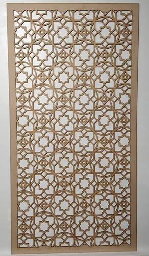 Wooden mesh Decorative Panel, Wall partition, Radiator Cover Grille, Cut-Outs, Kitchen Furniture, Laser Cut in 3mm Thick MDF (Size 1200mm x 620mm) Moroccan Pattern M4. Made in The UK. (unprimed)