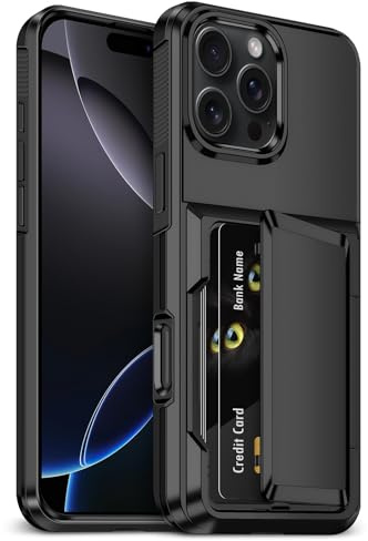 Aolcev for iPhone 16 Pro Case with Card Holder [Max 4 Cards] Black | Heavy Duty,Protective Shockproof,Dual Layer Hard PC Soft TPU Bumper,Card Slot Wallet Cover for iPhone 16 Pro Phone Case
