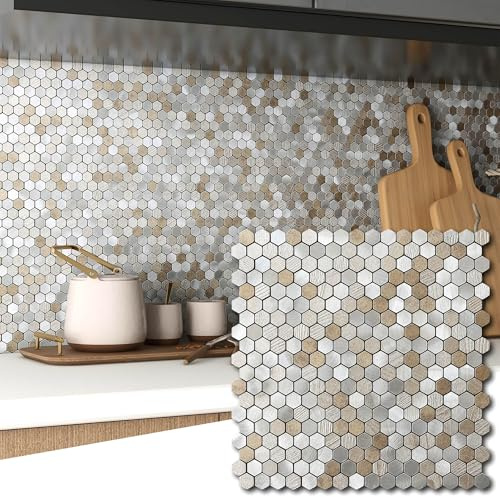 VAOVI Selbstklebende Mosaikfliesen Fliesenaufkleber Beige,10 Stück