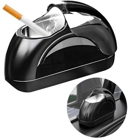 Wevdn Car Ashtray with Lid, Portable Smokeless Car Door Cigarette Ashtray with LED Light, Windproof Automotive Ash Tray for Most Car Home Office Outdoor Use, Car Accessories (Black)