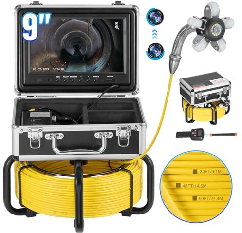 VEVOR Caméra Inspection Canalisation 50 m Endoscope Drain Autonivellement avec Localisateur 512 Hz, Écran 1080P 9'', Zoom 36X, Étanche IP68, Lumière 12 LED, Carte SD 32 Go, pour Conduit, Égout, Tuyaux