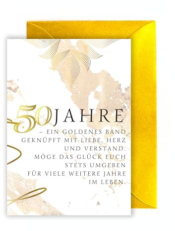 WBdesignz Grußkarte zur goldenen Hochzeit - 50 Jahre Gedicht Spruch Goldhochzeit Ehe Jubiläumskarte elegant Hochzeitsjubiläum goldener Umschlag (DIN A6)