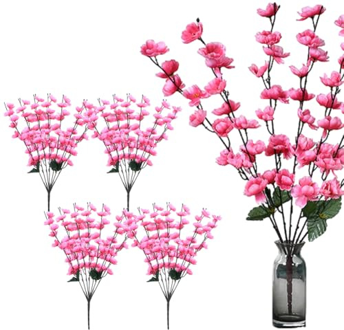 Magicherry 4 rami di pesco artificiali con stelo lungo 57 cm, fiori di pesco in finta seta, per interni ed esterni, feste, fai da te, matrimoni, decorazione per vasi, rosa