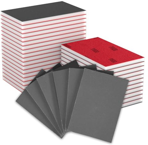 32 Piezas Esponjas de Lijado Húmeda y Seca, Almohadillas de Lija de Grano 800 Esponja Abrasiva Manual Lavable y Reutilizable Taco Abrasivo de Lijado para Madera Metal Cocina Muebles