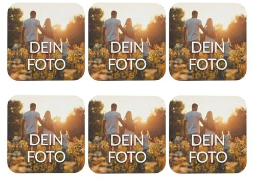 6 Stück Personalisierte Untersetzer mit Foto, Personalisierbare Leder Untersetzer Bedrucken mit eigenem Foto, Text und Logo - für Bar, Kaffee, Küche, Home Office,Leder (Square)
