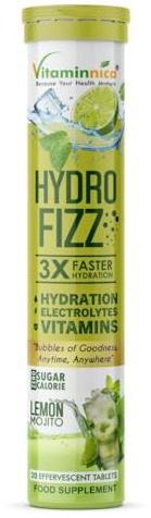 Vitaminnica Hydro Fizz Advanced Hydration & Electrolyte Booster | Sugar-Free & Refreshing- 20 Effervescent Tablets | Replenish & Rehydrate (Pack of 1, Lemon Mojito)