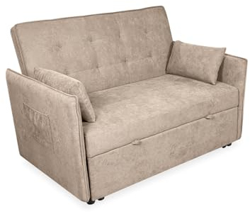 amuéblate online - 2-sits bäddsoffa med Daga-modell, modern, praktisk och funktionell design, med dekorativa kuddar, lätt att öppna, beige