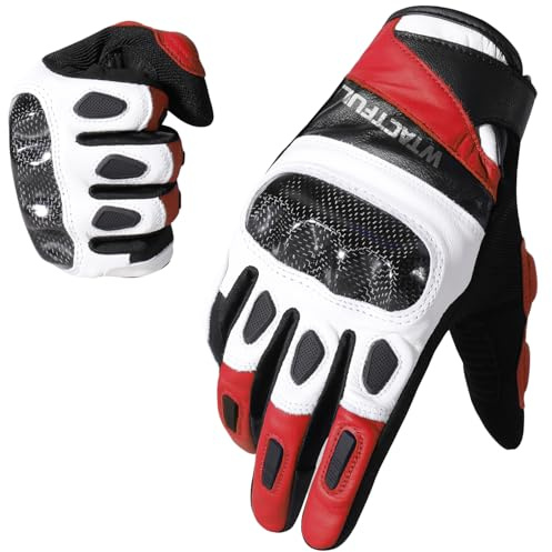 WTACTFUL Carbon Knuckle Motorcycle Gloves for Men and Women Full Finger Touchscreen Motorbike Gloves for BMX ATV MTB Riding Road Racing Motocross Red M