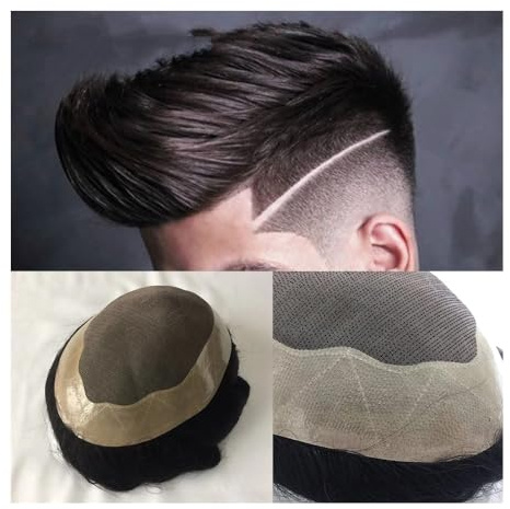 HTTGDGDH Parrucca da Uomo, Parrucchino Realistico, Parrucca da Uomo, Protesi Monofilamento in Pizzo, Sistema di Sostituzione dei Capelli Umani Indiani, Parrucca da Uomo（off Black with 20% Gray-5X7）