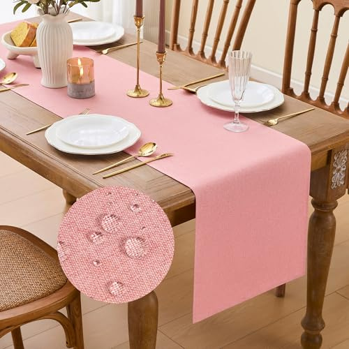 GUJOXILA Modern Tischläufer Rosa 40 x 140 cm Tischläufer Frühling Wasserabweisend Abwaschbar Leinenoptik Küche Esstisch Tisch Dekoration für Hochzeiten Drinnen Urlaub Party Dekor