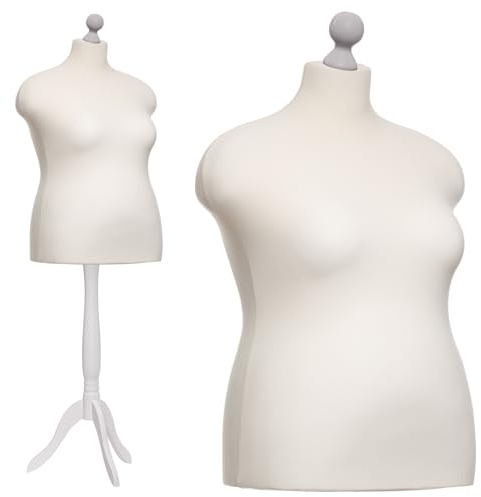 DummyDoll Schneiderpuppe weiblich Größe 50/52, Überzug Creme/Ecru, Holzdreibein weiß