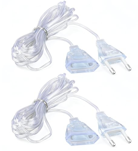 2 Verlängerungskabel Dünn Kabel, 5M Verlängerungskabel Transparent 220V 1W | Flach Dünnes Verlängerungskabel Eurostecker Verlängerung Elektrisches für Geringe Leistung LED-Laternen Den Außenbereich