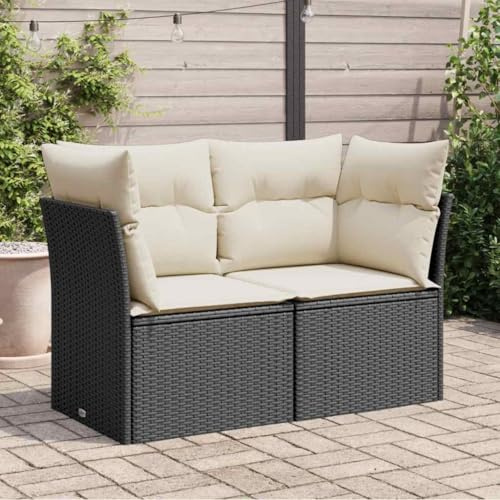 HaoChrymec Gartensofa 2-Sitzer Schwarz mit Kissen, PE-Rattan, Modulares Design, Stauraum unter Sitzfläche, Lounge Möbel Outdoor, Balkon Sofa, Gartenmöbel Set, 124 x 62 x 69 cm