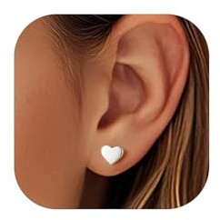 PROSILVER 925 Sterling Silver Stud Earrings Small Heart Stud for Women Hypoallergenic Flat Back Dainty Earring Trendy Fashion Silver Earrings