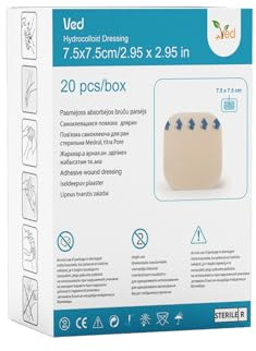 VED Hydrokolloid-Verband, extra dünne wasserfeste Heftpflaster, atmungsaktive Verbände für leichtes Exsudat, Hautschutz, oberflächliche Wundversorgung, (7.5 x 7.5 cm (20 Pack))