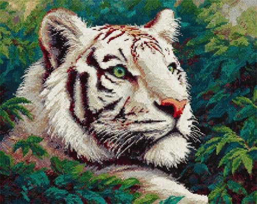 AYAOYANGGO Tier Kreuzstich Set Porträt Eines Weißen Tigers Diy-Kreuzstich-Sets Für Erwachsene Mit Nadeln，Scheren-Einfädler，Vordruck Für Die Wanddekoration Zu Hause 11CT 30x40cm