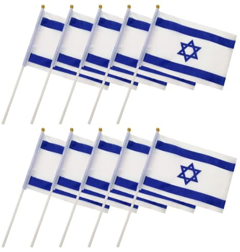 NUOBESTY Lot de 10 Drapeaux Israéliens à Manivelle 14 X 21 CM en Polyester Résistant Décoration Extérieure pour Jardin Voiture et Fête Drapeau Décoratif National D’Israël