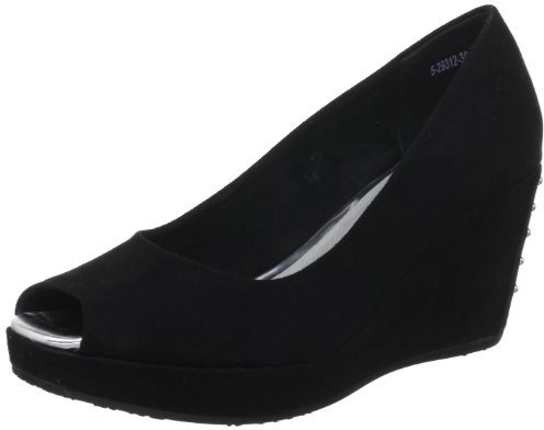 s.Oliver Women's Peeptoe Ballet Flats Peep Toe, Black 1, 5