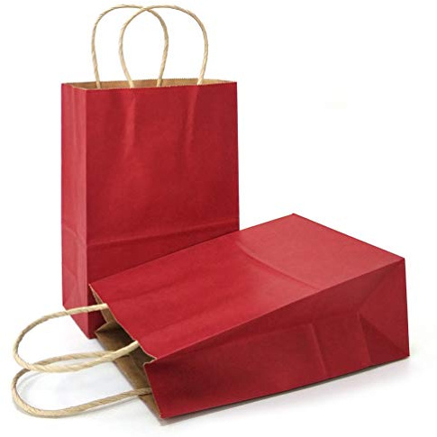 AZOWA Geschenktüten Klein-Kraftpapiertüten mit Henkel, Party Geschenk Papiertüten (15 x 21 x 8 cm, Dunkelrot, 25 Stück)