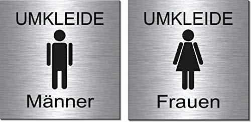 2er Set-Umkleideräume-Toiletten-WC-Bad-Klo-Umkleide Mann/Frau-Schild 100 x 100 x 3 mm-Aluminium Edelstahloptik silber mattgebürstet Hinweisschild-Warnschild-Set 21