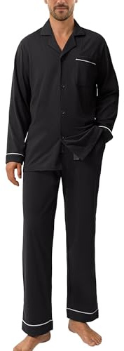 DAVID ARCHY Pigiama da Uomo in Cotone Pigiama da Notte Camicia a Maniche Lunghe e Pantaloni Lounge con Tasche con Bottoni, Morbido e Confortevole