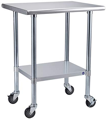 ROCKPOINT Edelstahltisch für Vorbereitung und Arbeit mit Rollen, 76,2 x 61 cm, NSF-Metall-Küchentisch mit verstellbarem Regal und Tischfuß für Restaurant, Zuhause und Hotel