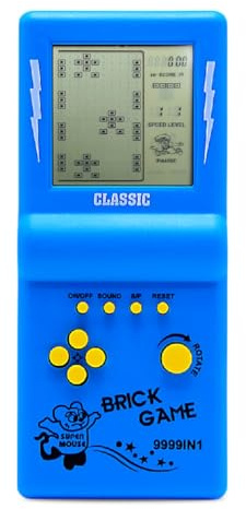 CZT Großbild-Ziegel Spielkonsole klassisches Puzzle eingebaut 23 Spiele Geschwindigkeit/Schwierigkeitsgrad einstellbar mit 2 AA-Batterien (Nicht im Lieferumfang enthalten) (Blau)